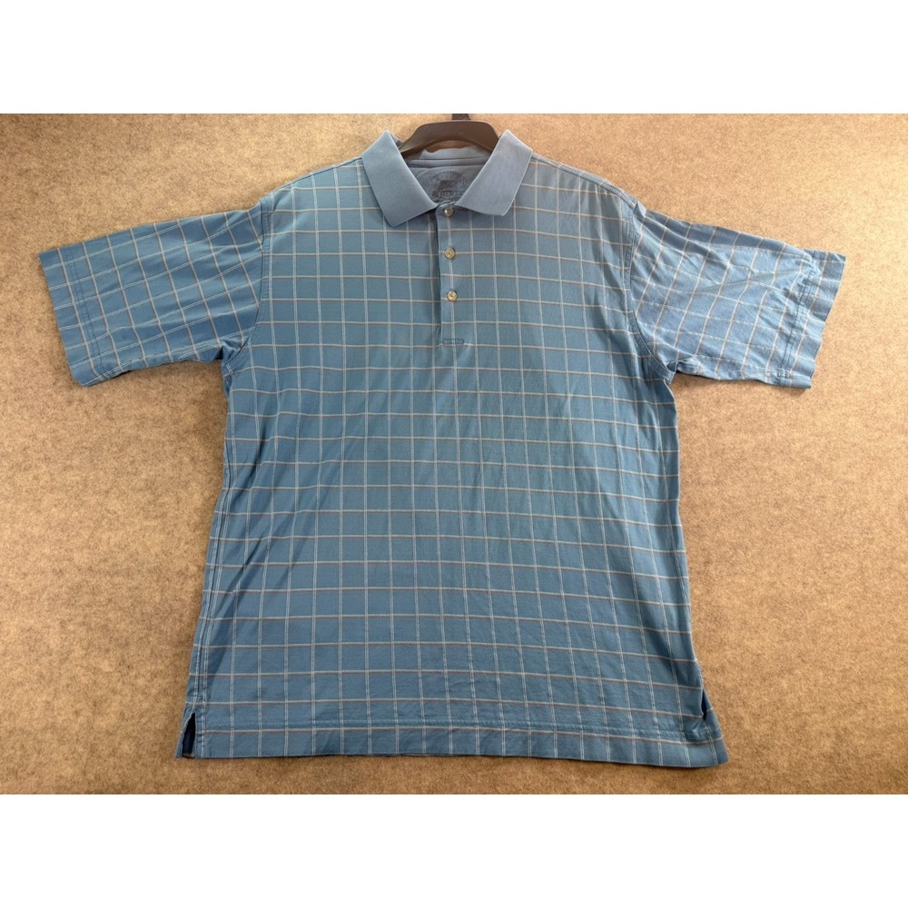 Cutter & Buck Mens Blue Mercerized Cotton Windowpane Plaid Polo Shirt Size M